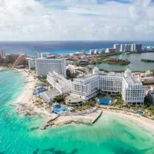 Aerial View Of The North Zone Of The Hotel Strip In Cancun, Riviera Maya, Mexico