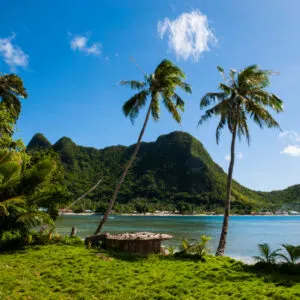 beach and green landscape in National Park of American Samoa