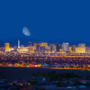 View of the Las Vegas skyline at night from afar