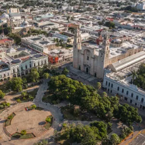 Aerial View Of Plaza Grande In Merida, Capital Of The State Of Yucatan, In The Yucatan Peninsula Of Mexico, Latin America