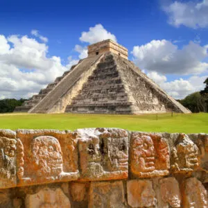 Chichen Itza Tzompantli the Wall of Skulls and Kukulkan pyramid El Castillo