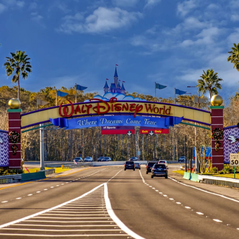 The entrance to the Walt Disney theme parks in the Lake Buena Vista area.