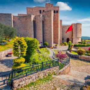 Kruje Castle In Kruje, A Small Historic City In The Mountains Of Albania, South Eastern Europe