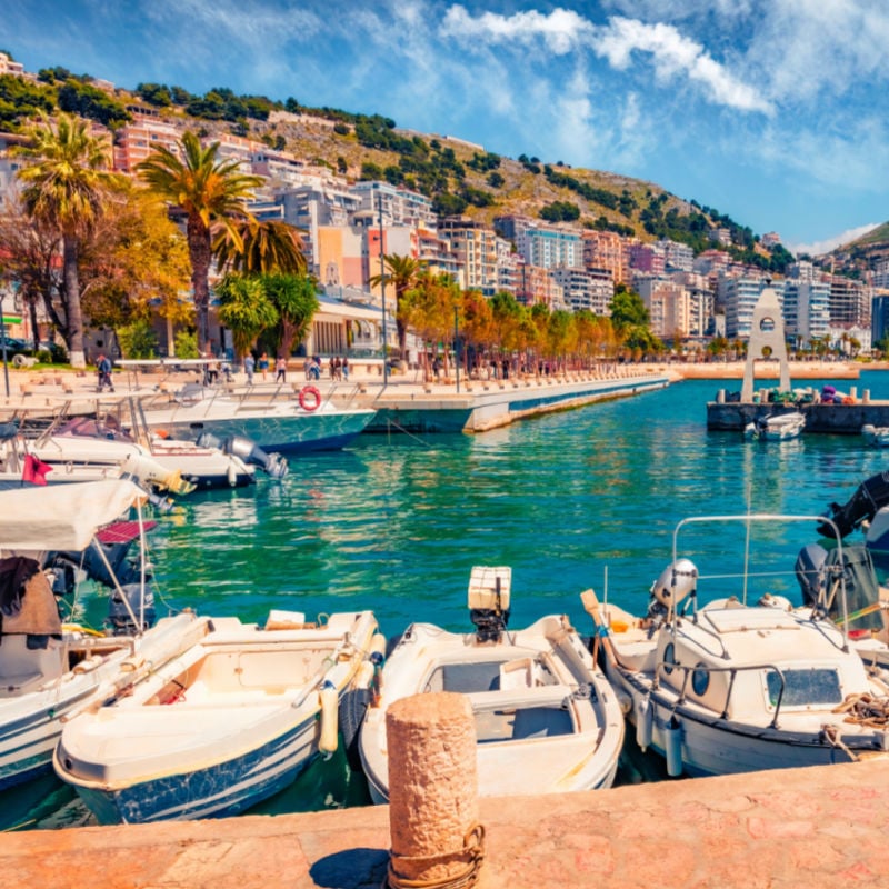 colorful fishing boats saranda albania