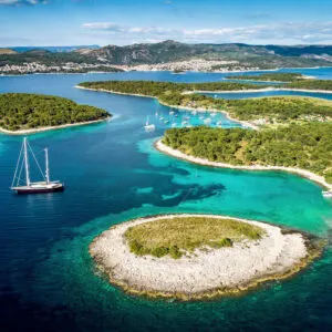 Aerial View Of The Adriatic Islands Close To Hvar Island, Off The Mainland Dalmatian Coast, Croatia, Southern Europe