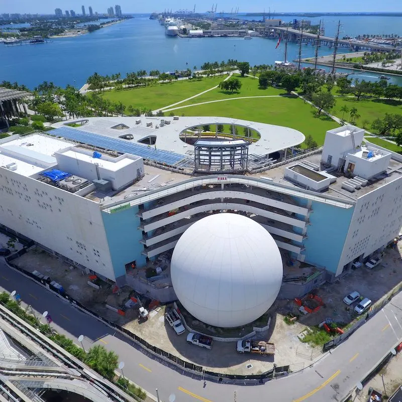 Aerial photo of the Patricia and Phillip Frost Museum of Science