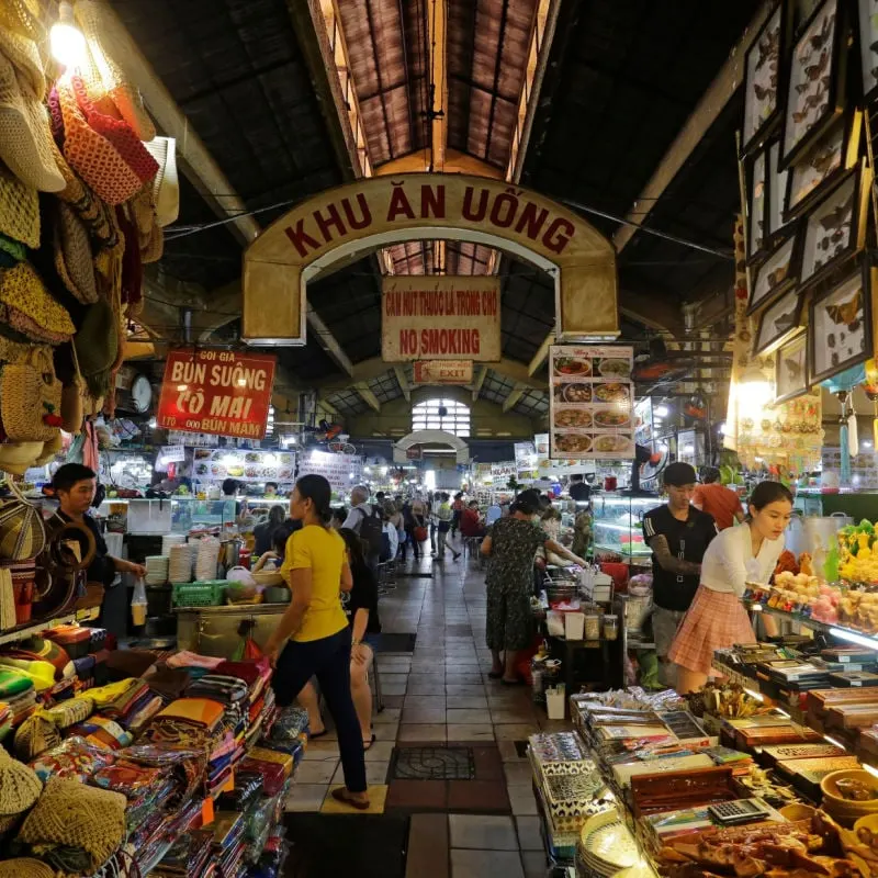 Stalls inside the Ben Thanh Market in Ho Chi Minh Vietnam sell everything