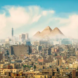 Pyramids overlook Cairo Egypt
