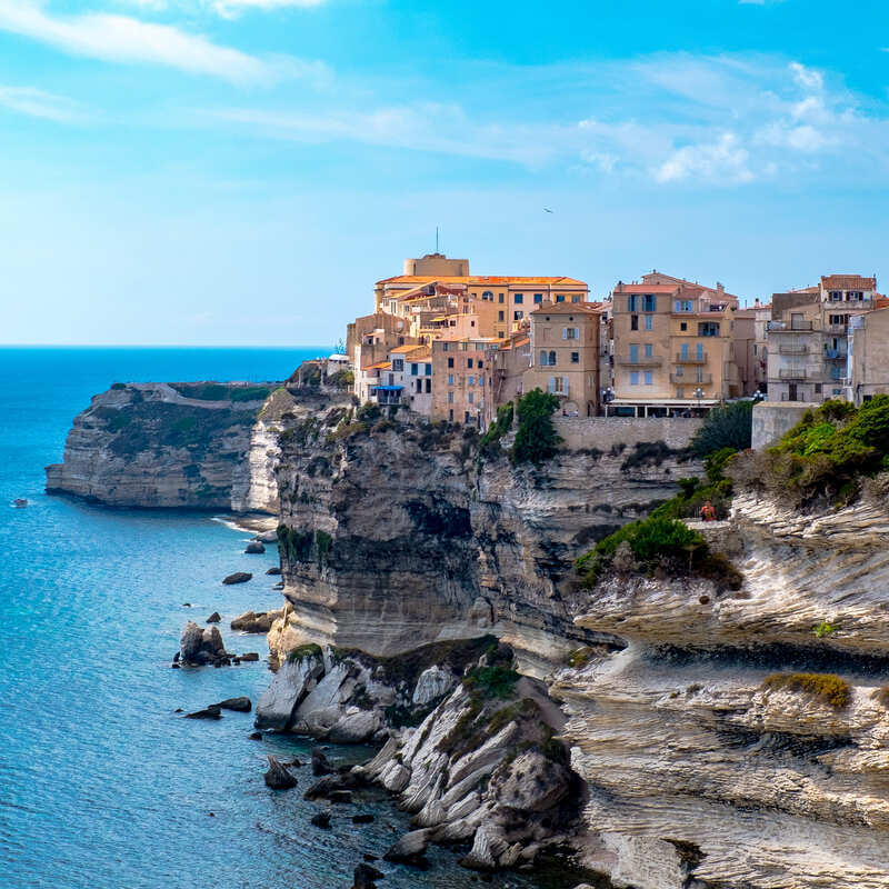 Corsican homes Perched in the Cliffs Of Bonifacio, A Historical Town In Corsica, France