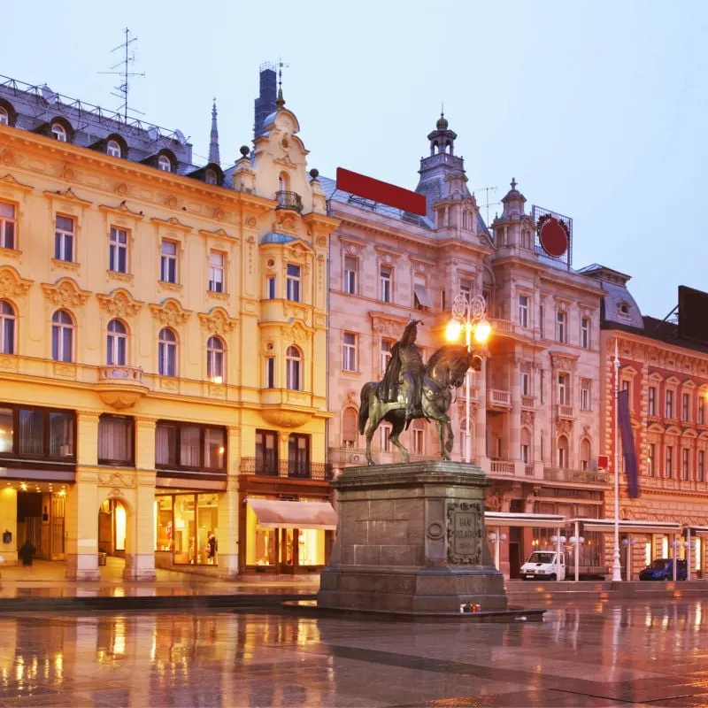 Main Square In Zagreb At Sunset, Croatia, South Eastern Europe