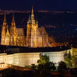 The Prague Castle lights up at night