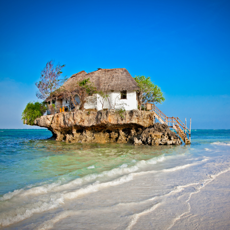 Rock Restaurant over the sea in Zanzibar, Tanzania, Afrika.