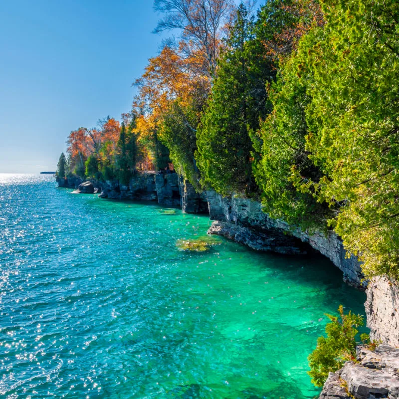 blue water and cliff in door country wisconsin
