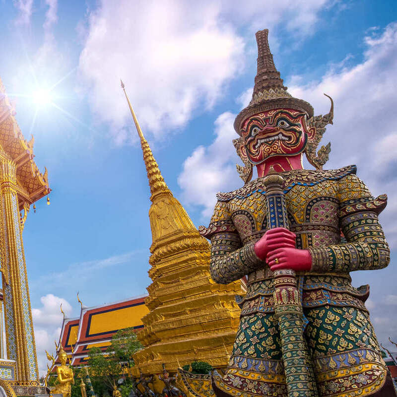 Ornate Statue Standing Guard Outside The Wat Phra Kaew Temple, Where The Emerald Buddha Is Located, Thailand, Southeast Asia