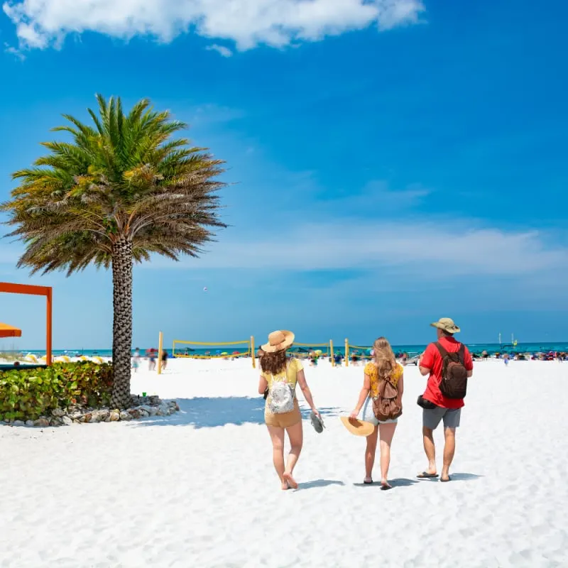 tourists on white sand mexico beach