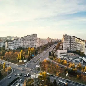 Aerial View Of The Gates Of Chisinau, A Communist Era Landmark In Chisinau, Capital City Of Moldova, Eastern Europe