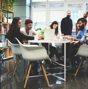 Group of digital nomads coworking