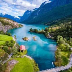 Panoramic View Of A Fjord In Norway, Scandinavia, Northern Europe