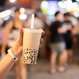 hand holding bubble tea