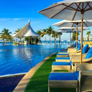 Swimming Pool At A Tropical Beachfront Resort In An Unspecified Location, Caribbean Sea