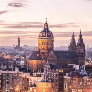 Aerial View Of Old Town Amsterdam And Its Domes And Spires, Traditional Dutch Architecture, Holland, The Netherlands, Europe