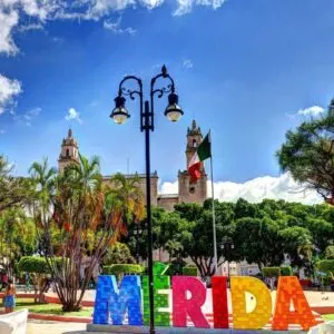Merida Sign In the Main Square Of Merida, Capital City Of The Yucatan State In Mexico, Latin America
