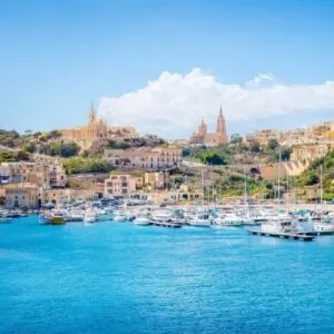 View Of Mgarr, A Port In The Small Mediterranean Island Of Gozo, Part Of Malta, Southern Europe