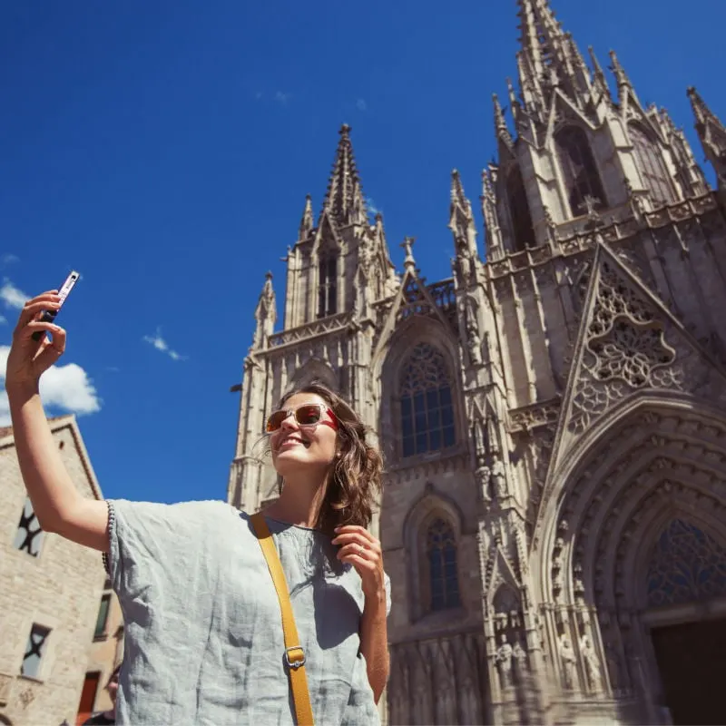 woman taking a selfie in Barcelona, Spain