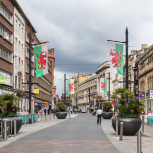 A Shopping Street In Cardiff City Center, Wales, United Kingdom, North Western Europe