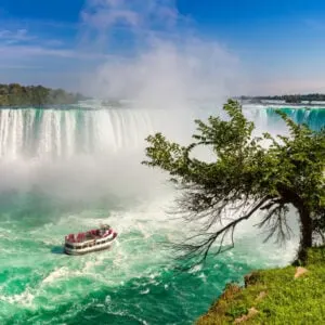 A boat in front of Niagara Falls