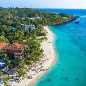 Aerial View Of A Beach Zone In Honduras, Central America