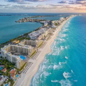 Aerial View Of Cancun, The Largest City On The Mexican Caribbean, Quintana Roo, Mexico