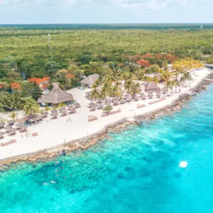 Aerial View Of Cozumel, A Tropical Island Off The Mainland Coast Of The Mexican Caribbean, Near Cancun, Mexico