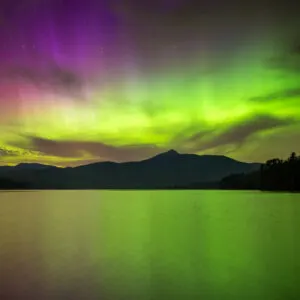 An impressive display of the Northern Lights during a summer in the White Mountains of New Hampshire.