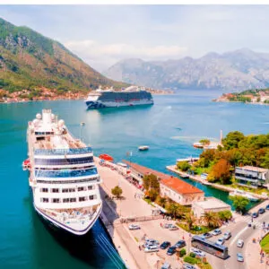 Cruise ship docking in a port in Europe