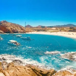 Panoramic View Of A Beach In Cabo San Lucas, Los Cabos, Baja California Sur, Mexican Pacific, Mexico