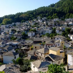 Panoramic View Of The Whitewashed Village Of Panagia On The Island Of Thassos, Northern Greece, South Eastern Europe