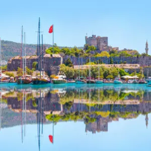 Panoramic view of Saint Peter Castle (Bodrum castle) and marina - Bodrum, Turkey