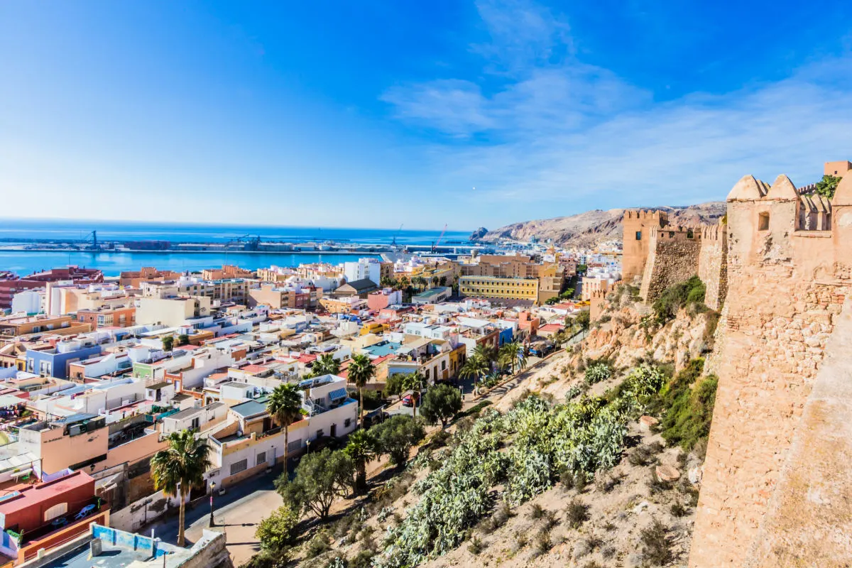 High angle view of townscape the city of Almería, Spain