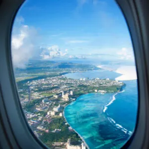 view of the coast from a plane window