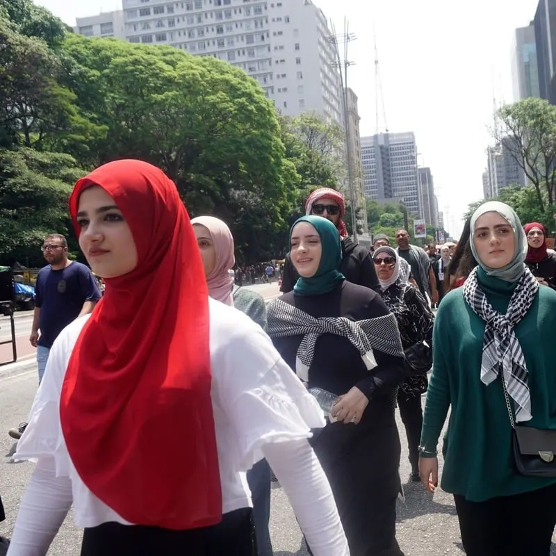 A Congregation Of Muslim Brazilian Women In Sao Paulo, Brazil, South America