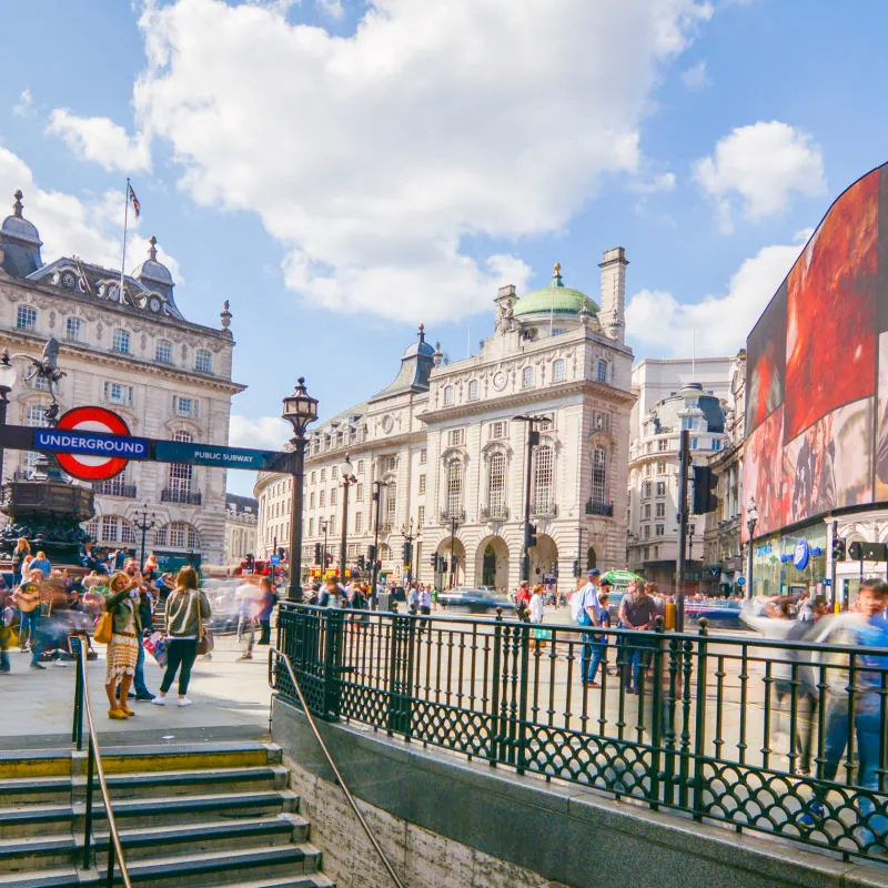 LONDON, Wide angle view of Piccadilly Circus- a famous London landmark in London’s West End