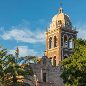 Loreto, Baja California Sur, Mexico. Bell tower on the Loreto Missioin church