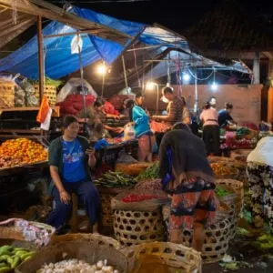 People selling fruits and vegetables at Pasar Kumbasari, traditional market in Denpasar