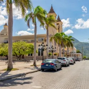 Puerto Plata, Dominican Republic Independence Square, Plaza de Independencia, and a catholic church in the center of the city