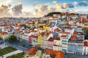 View Of Historical City Center Of Lisbon Seen From The Alfama Neighborhood, Portugal, Iberian Europe