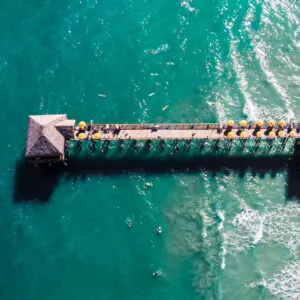 aerial photo of the pier and beach at cocoa beach space coast florida