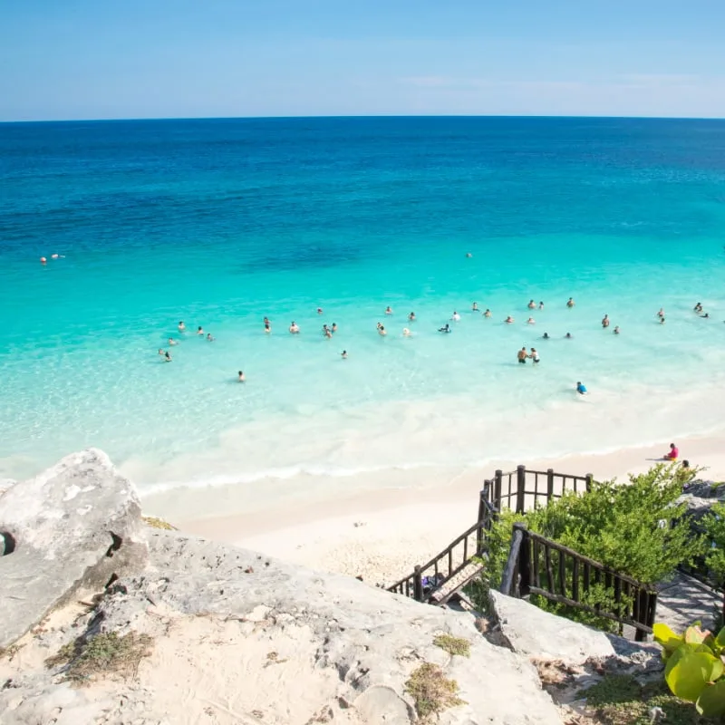 Beachgoers In Tulum, Quintana Roo, Mexico