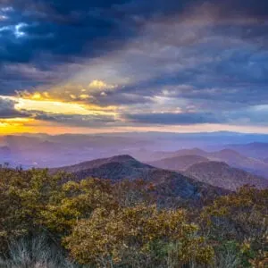 blue ridge mountains in northern georgia at sunset