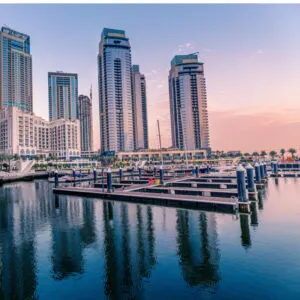 panoramic view in Dubai Marina Creek Harbour